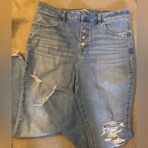 Maurices Light Blue High Rise Button Distressed Jeans